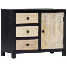 Side cabinet grey and natural solid mango wood, mdf medium