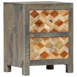 Bedside cabinet grey and brown solid mango wood, mdf