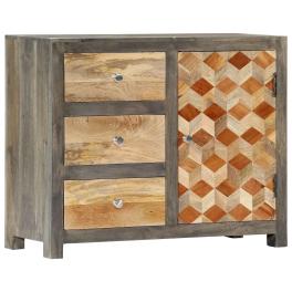 Side cabinet grey and brown solid mango wood, mdf