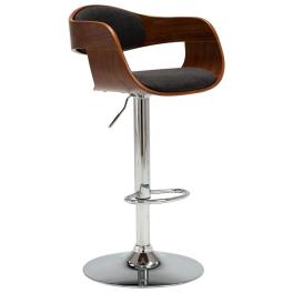 Bar chair grey and brown fabric, bent wood, chromed metal