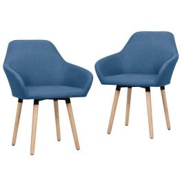 Dining chair set of 2 blue polyester fabric and solid wood legs