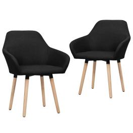 Dining chair set of 2 black polyester fabric and solid wood legs