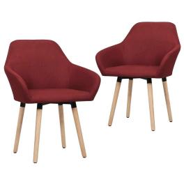 Dining chair set of 2 wine red fabric and solid wood standard