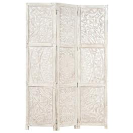 Hand carved 3-panel room divider white 47.2"x65" solid mango wood