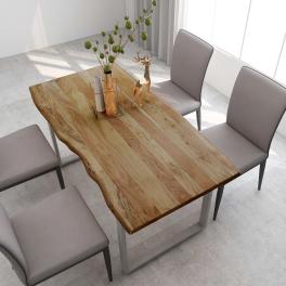 Dining table acacia wood grain and silver legs