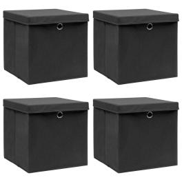 Storage boxes with lids 4 pcs black 12.6"x12.6"x12.6" fabric