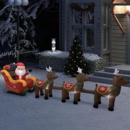 Santa reindeer sleigh multicolor fabric large