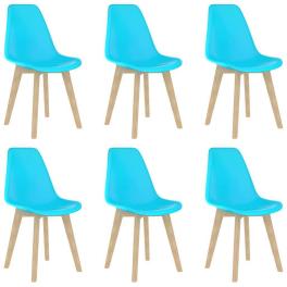 Dining chair set of 6 blue polypropylene, beechwood ergonomic