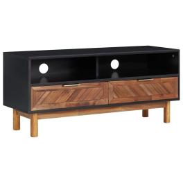 Tv stand matt black and dark brown solid acacia wood, mdf, aluminum