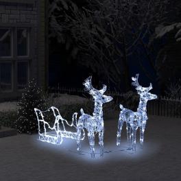 Reindeer and sleigh christmas decoration cold white acrylic medium