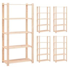 5-tier storage racks 5 pcs 31.5"x15"x66.9" solid pinewood 551.2 lb