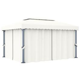 Gazebo with curtain 13.1'x9.8' cream white aluminum
