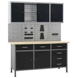 Workbench with four wall panels and two cabinets