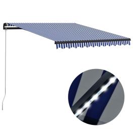 Retractable awning blue and white, grey