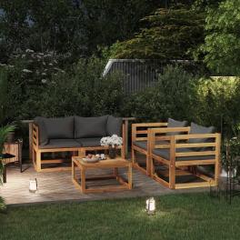 Garden lounge set dark grey cushions, wood frame