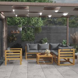 Garden lounge set dark grey solid acacia wood 7 piece set modular