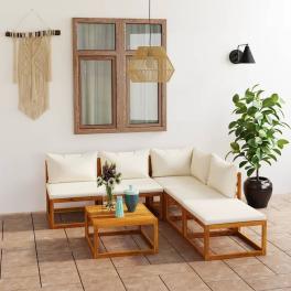 Garden lounge set cream solid acacia wood medium modular