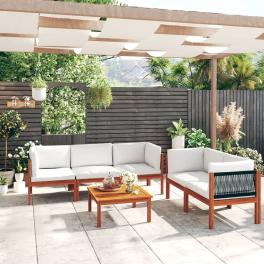 Garden lounge set cream solid acacia wood moderate durable