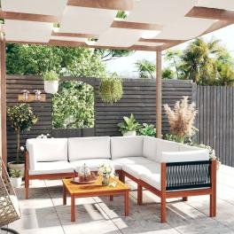 Garden lounge set cream solid acacia wood medium modular