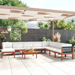 Garden lounge set cream solid acacia wood large modular