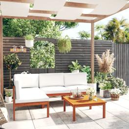Garden lounge set cream solid acacia wood large modular