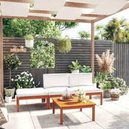 Garden lounge set cream solid acacia wood 4 piece set