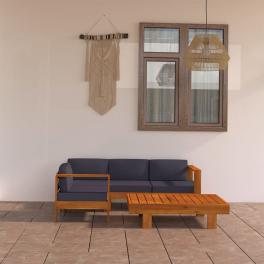Wooden lounge set dark grey, natural acacia wood