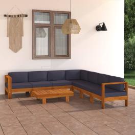 Wooden lounge set dark grey solid acacia wood modular