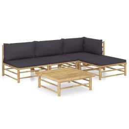 Garden lounge set dark grey, bamboo bamboo, fabric (100% polyester)