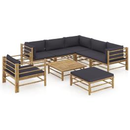 Garden lounge set dark grey bamboo, polyester large modular
