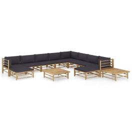 Garden lounge set dark grey bamboo, 100% polyester fabric medium