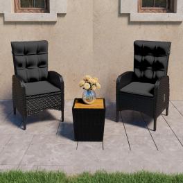 Bistro set black poly rattan medium durable bistro set square