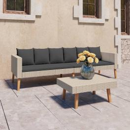 Garden furniture set beige, anthracite pe rattan 3-seater modular