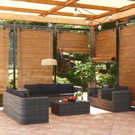 Garden lounge set grey pe rattan, powder-coated steel, glass large
