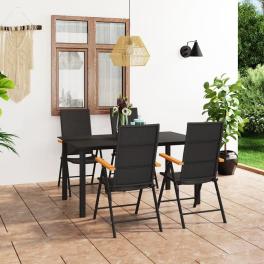 Dining set black and brown pe rattan, aluminum, wpc large