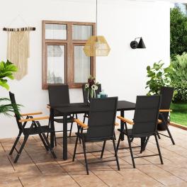 Dining set black and brown pe rattan, wpc, glass, aluminum