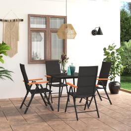 Dining set black and brown pe rattan, glass, aluminium, wpc medium