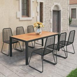 Dining set black and brown wpc, aluminum, pvc rattan, steel