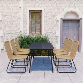 Dining set oak poly rattan 7 piece set stackable dining set