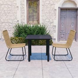 Dining set oak and black poly rattan, powder-coated steel, glass
