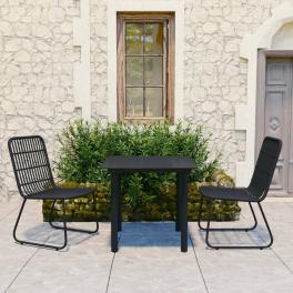 Dining set black poly rattan, powder-coated steel, tempered glass