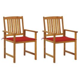 Garden chair set of 2 red solid acacia wood, polyester standard