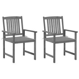 Garden chair set of 2 grey solid acacia wood standard