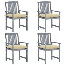 Patio chairs with cushions 4 pcs gray solid acacia wood