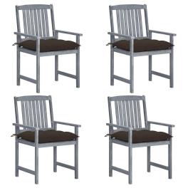 Patio chair set of 4 gray solid acacia wood standard durable