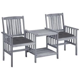 Garden chair with tea table grey solid acacia wood medium durable