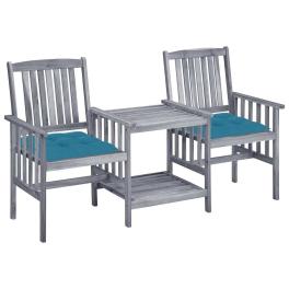 Patio chair with tea table grey solid acacia wood, 100% polyester