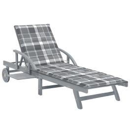 Sun lounger gray solid acacia wood with a gray wash finish large