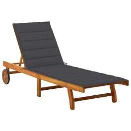Sunlounger natural wood, anthracite solid acacia wood, 100% polyester