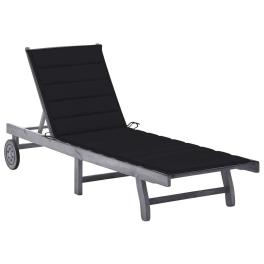 Sun lounger grey solid acacia wood standard